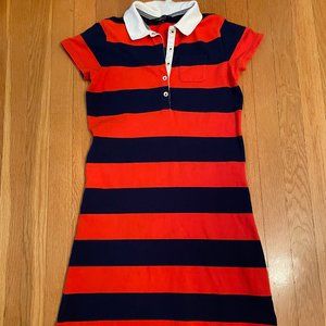 EUC Lands' End Orange & Blue SS Rugby Polo Dress, white collar, W  XXS/P, 0